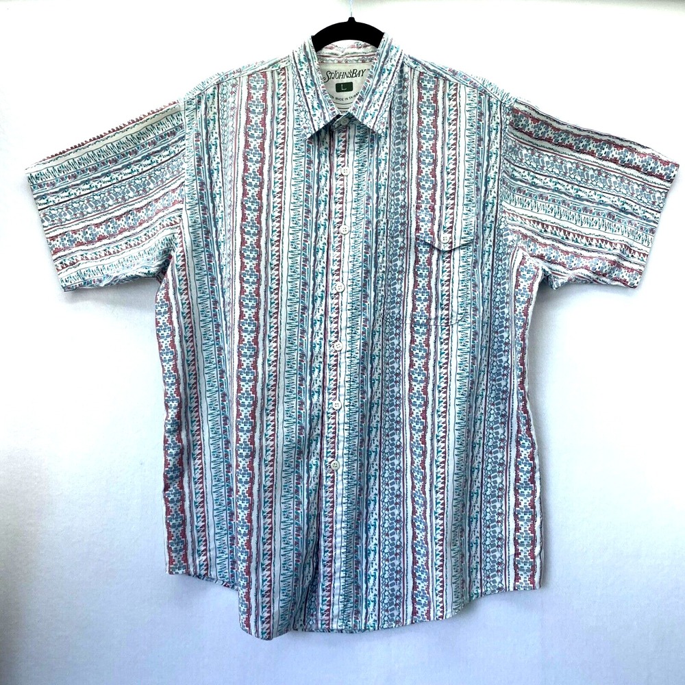 ST. JOHNS BAY Island Style Turquoise Maroon Short Sleeve Casual Shirt Large